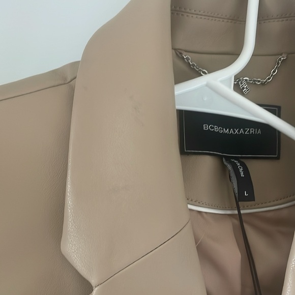 NWT BCBGMaxAzria Tan Latte Faux Leather Heavy Oversized Blazer Jacket - Picture 16 of 16